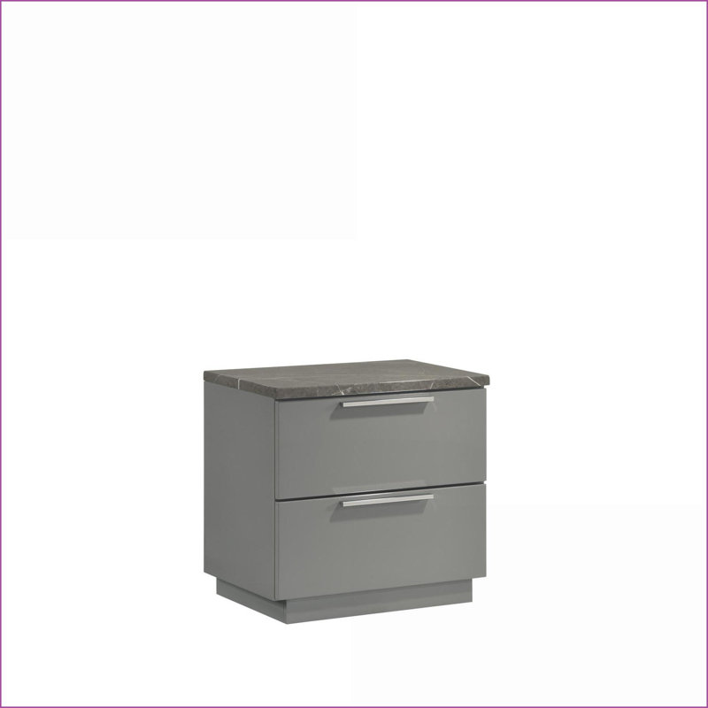 Table de chevet moderne en laque de marbre bicolore avec 2 tiroirs Elara Pieds en métal gris