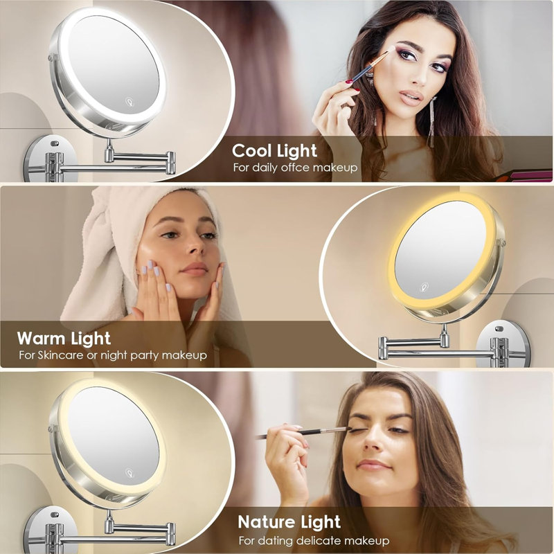 Miroir de maquillage mural lumineux 8 "rechargeable 1x / 10x grossissant