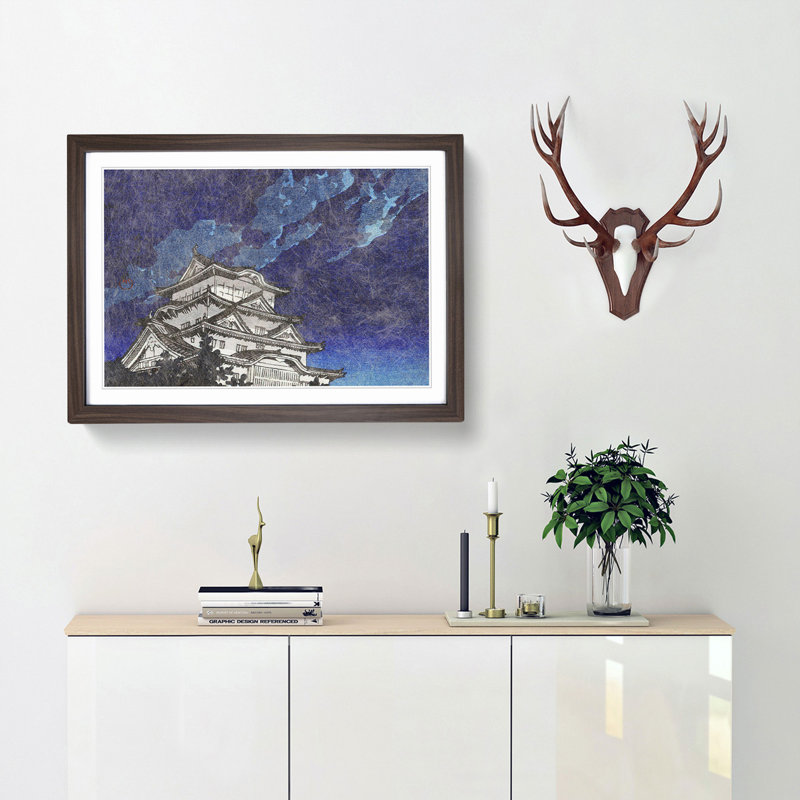 Himeji Castle by Hasui Kawase - Framed Print, 27cm H x 36cm W x 2cm D, Walnut Framed