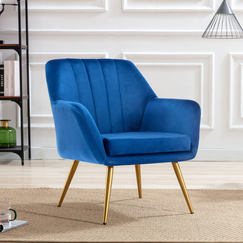 16.3'' H Velvet Upholstered Armchair, Blue Velvet
