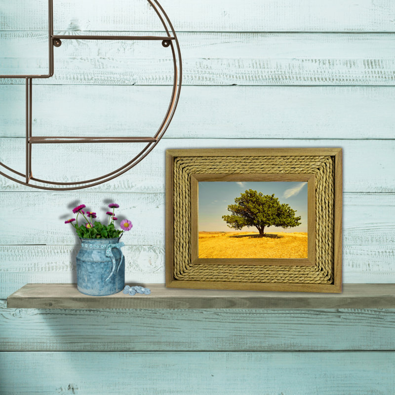 Cadre photo de table en bois de manguier et feuilles de maïs tissé à la main - rustique / boho 5 x 7 po