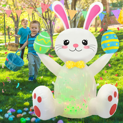 Easter Inflatables Outdoor Decorations  Cute Inflatable Bunny Hold Eggs Blow Up Yard With LED Lighted Colorful Happy Rabbit Blow Ups For Outside Holiday Party Garden Lawn Indoor Home Decor