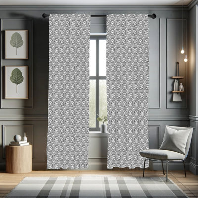George Oliver Abstract Curtains, Boho Geometric Squares, Pair of 28", Charcoal Grey White