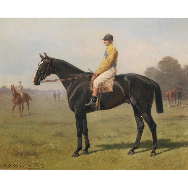«Horse with Jockey» par Emil Volkers - Toile tendue avec châssis, H 48 po x l 33 po