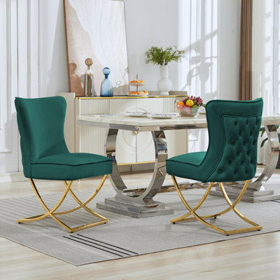 Chaise parsons rembourrée en velours capitonné Chary
