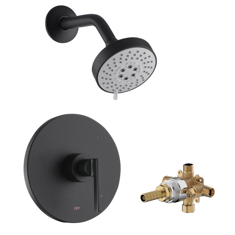 Ardua Collection Shower Trim Only: 4-Function 4" Round Shower Head, Single Handle Set & Rough-in Valve Included - Matte Black