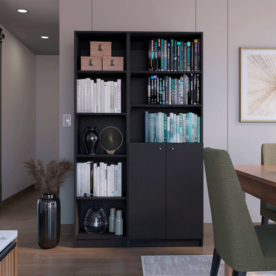 Ensemble de bibliothèque 2 pièces, 42 po de largeur avec 8 tablettes et une armoire à double porte, ensemble de salon
