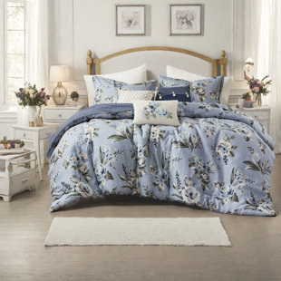 Elegant 7pcs Queen Bedding Set, Cotton Blend, Vintage Floral Design For All-season Comfort