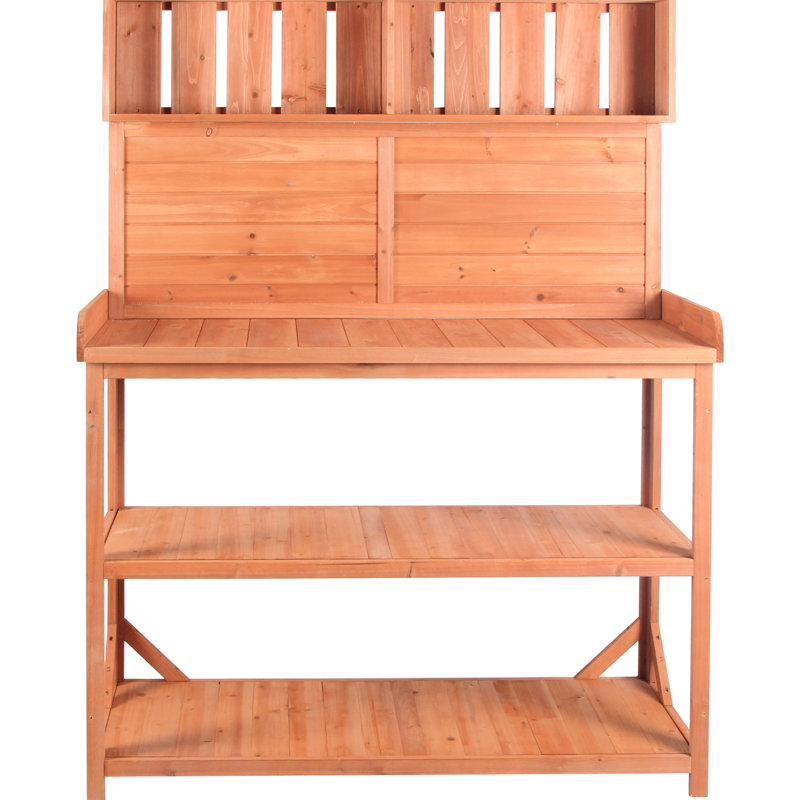 65" Natural Garden Potting Workstation, Rustic Wooden With 4 Shelves And Side Hook, Outdoor High Gardening Bench Color For Wood