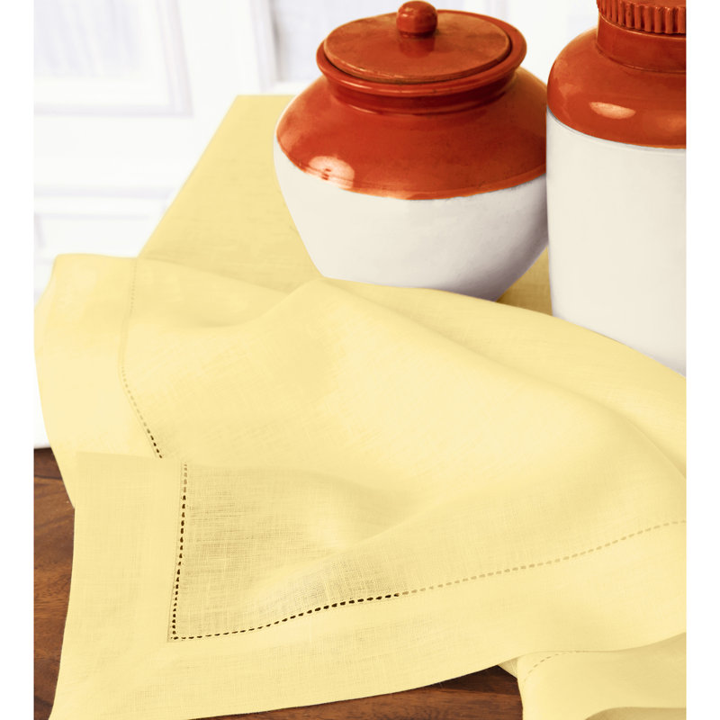 100% Pure Linen Hemstitch Table Cloth - Classic Hemstitch, Yellow, 108" x 60"