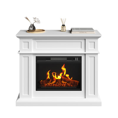 40.9" Freestanding Electric Fireplace with Mantel and Remote (White)