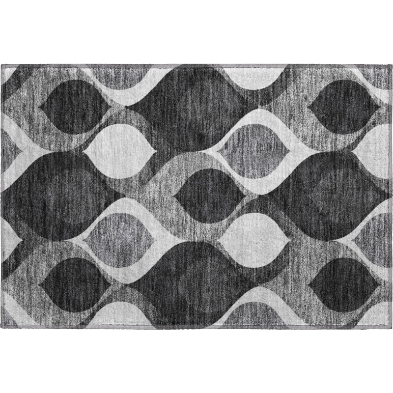 Premium Machine Washable Lisse Black Rug, Rectangle 1' 8" x 2' 6"