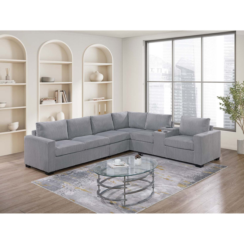 Ensemble de canapé moderne modulaire en velours côtelé 6 pièces, Velours côtelé gris pâle