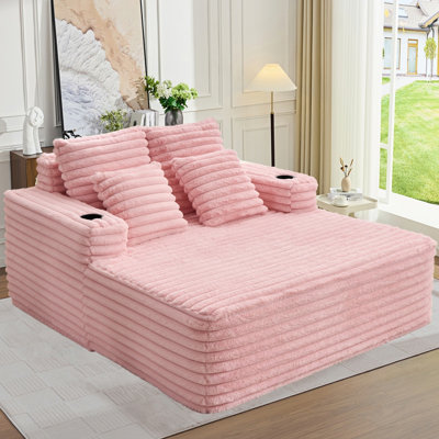 Fauteuil lounge surdimensionné Cloud, canapé méridienne en fausse fourrure, fauteuil lounge moelleux sans dossier avec porte-gobelets, fauteuil d'appoint confortable pour salon, chambre, coin lecture, appartement, emballé sous compression, aucun assemblage requis