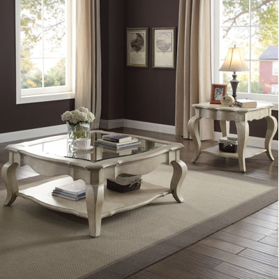 Cashel 2-Piece Coffee Table Set in Antique Taupe and Clear