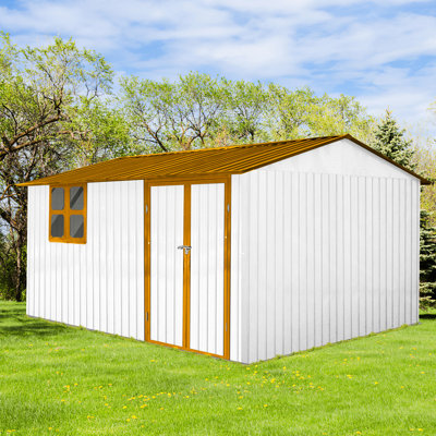 Remise en métal 10 pi x 12 pi pour l'extérieur - Toit imperméable, porte verrouillable, fenêtre et jardin de ventilation, avec porte