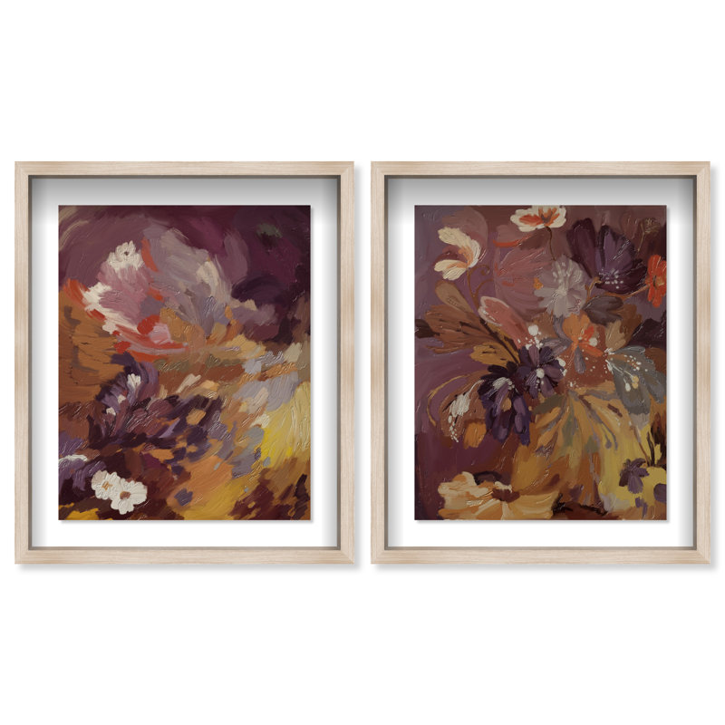 Crimson garden Set Shadowbox Abstract Print by Oliver Gal, Black Frame, 16 x 20, 37.5"H x 46.5"W, Natural Oak Shadowbox