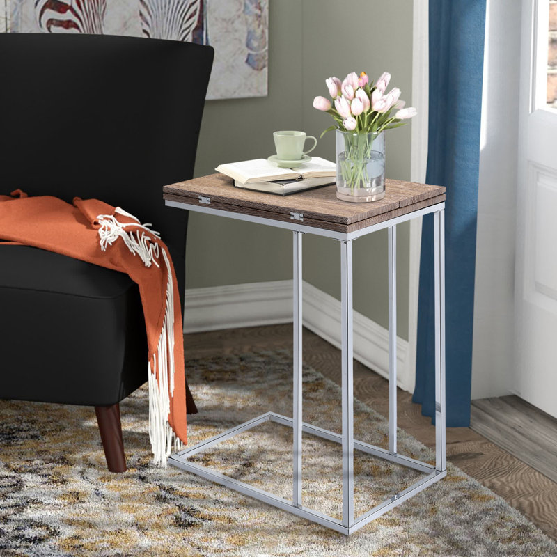 Weathered Oak And Chrome Side Table