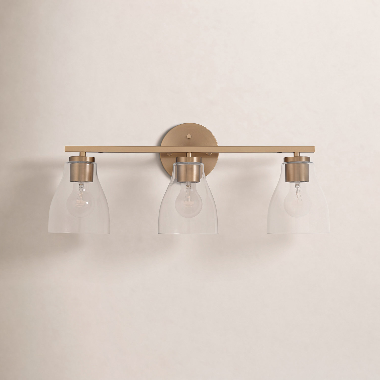 Dimmable Vanity Light, Brushed Brass, 3 Lights, 10" H x 22" W x 6.5" D