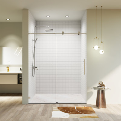 56-60" W * 74" H Frameless Single Sliding Soft-Close Shower Doors, Bathroom Sliding Shower Door, 5/16" (8Mm) Thick SGCC Tempered Glass Door, Chrome