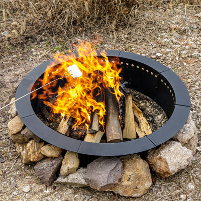 Samiron 36" W X9" H Iron Outdoor Fire Ring, Wood Burning Fire Pit Ring