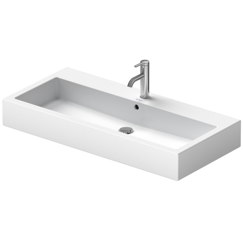 Vero White Ceramic Rectangular Wall Mount Bathroom Sink with Overflow, 8" Centers