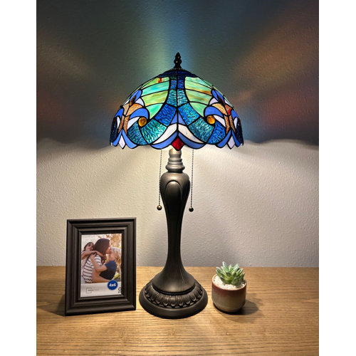 Astoria Grand Thorith Tiffany Table Lamp Green Brown Stained Glass ...