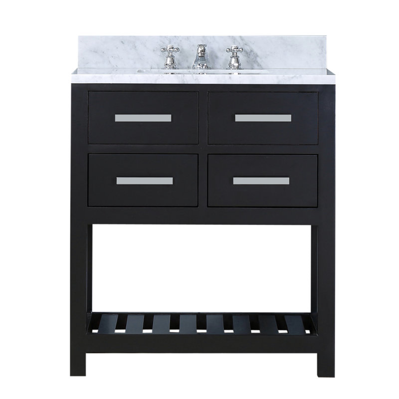 Ensemble de meuble-lavabo de comptoir en marbre blanc Carrara de 30 po avec robinet et miroir Parmer, Espresso
