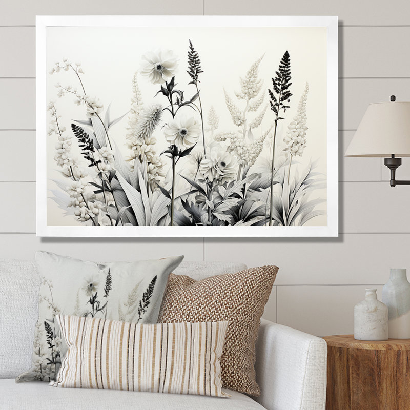 Herbes grises et blanches Minimal Harmony II, H 30 po x l 40 po x P 1,5 po, Cadre simple blanc