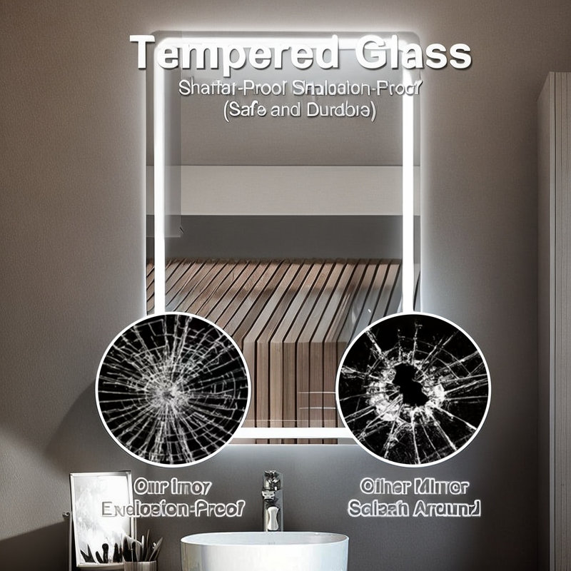 Smart Led Bath Mirror - Adjustable Brightness, 3 Color Temps, Anti-fog & Shatterproof Design