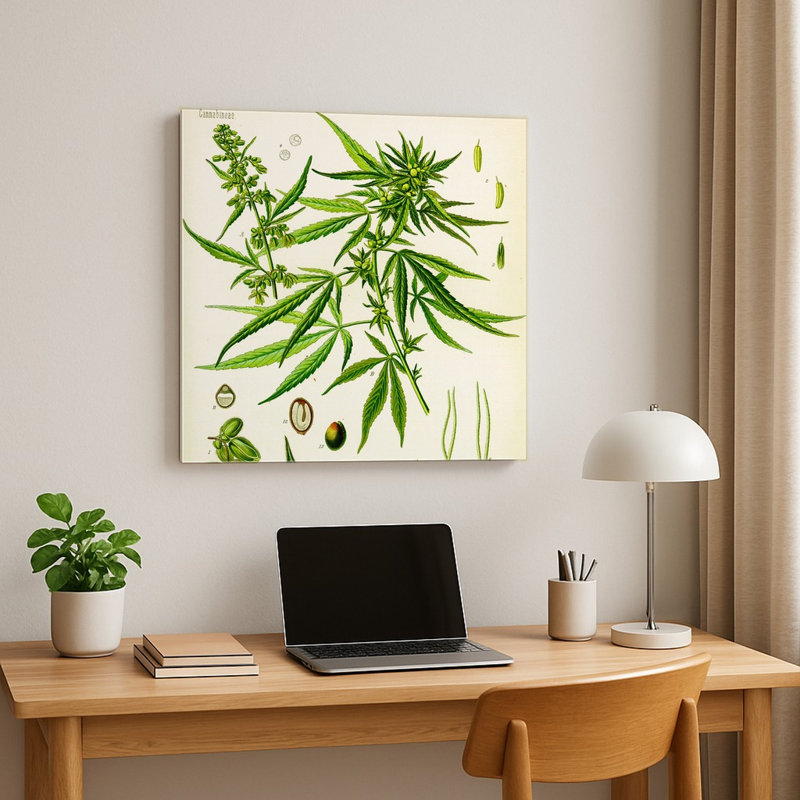 Cannabis sativa L. (1887) — Décoration murale carrée en métal, H 8 po x l 8 po