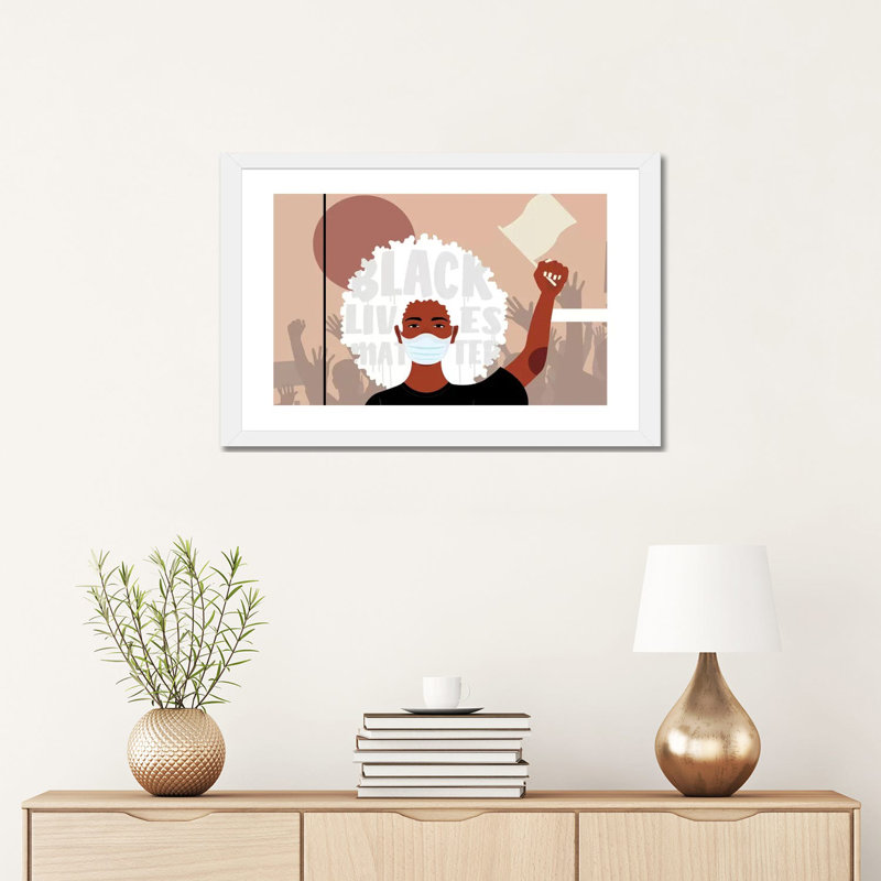 Protest I - impression d'art graphique, Blanc, H 24 po x l 16 po x P 1 po, Papier encadré blanc