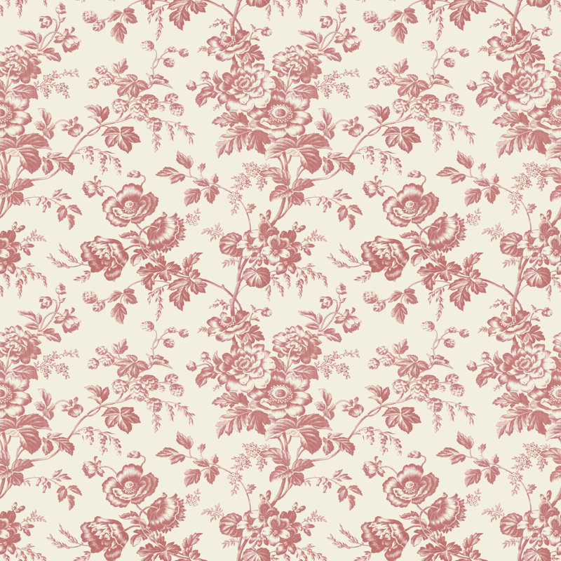 Anemone Toile Wallpaper Roll, French Red