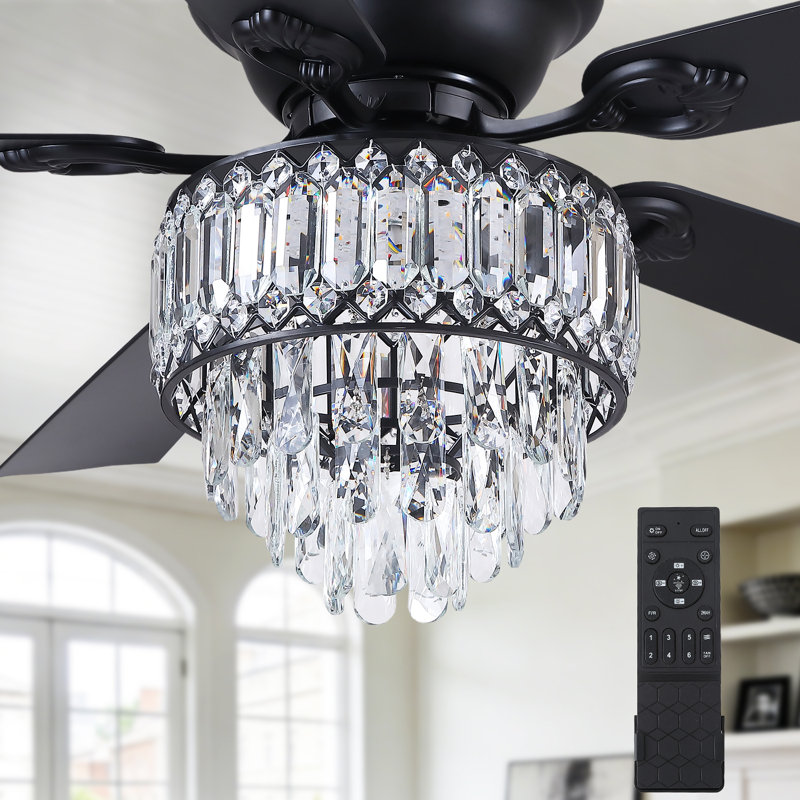 Ventilateur de plafond encastré en cristal 52 "avec lumières DEL et télécommande