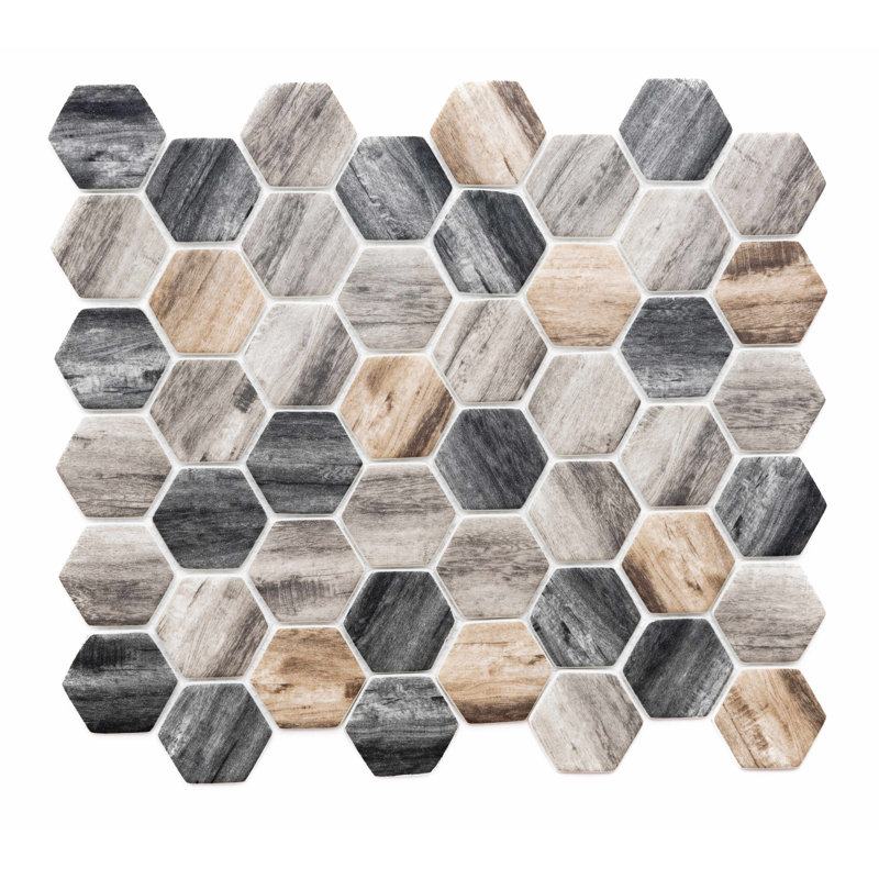 Recycled Honeycomb 1.88" x 1.88" Hexagon Matte Glass Mosaic Wall Tile, Gray/Taupe/Black
