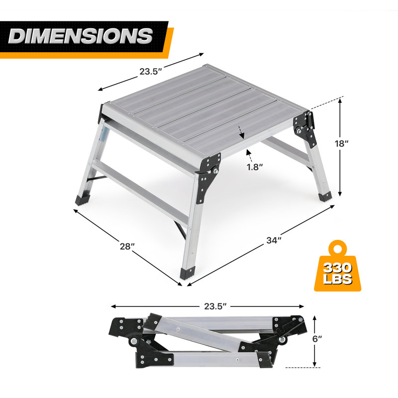 34" Aluminum Folding Work Platform Step Ladder Non-Slip Work Bench Drywall Ladder Step Stool