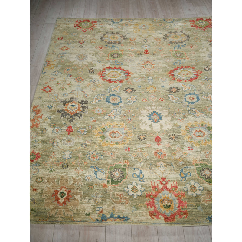 Oxford Hand-knotted Ghazni Wool, Light Green Area Rug, Rectangle 8' x 10'