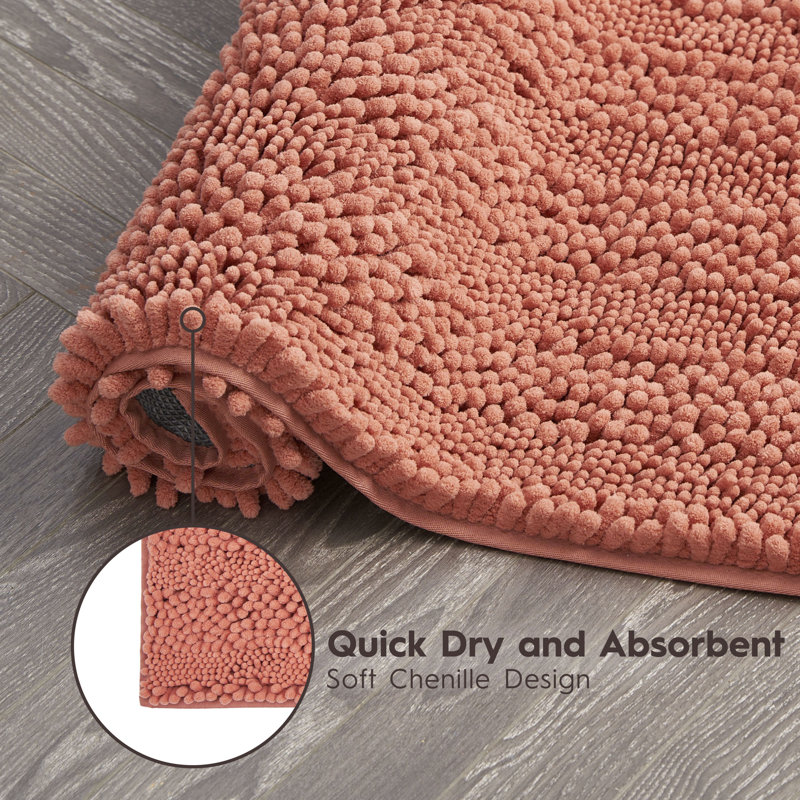 Coral Chenille Non-Slip Polyester Bath Mat Set