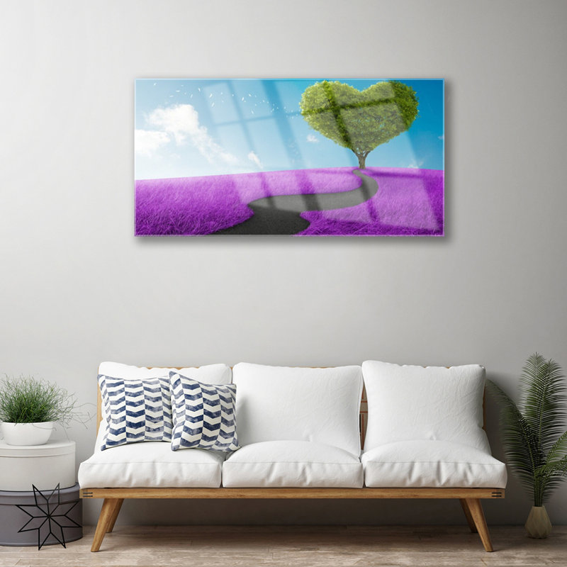 Nature Meadow Footpath Tree - No Frame Print on Glass