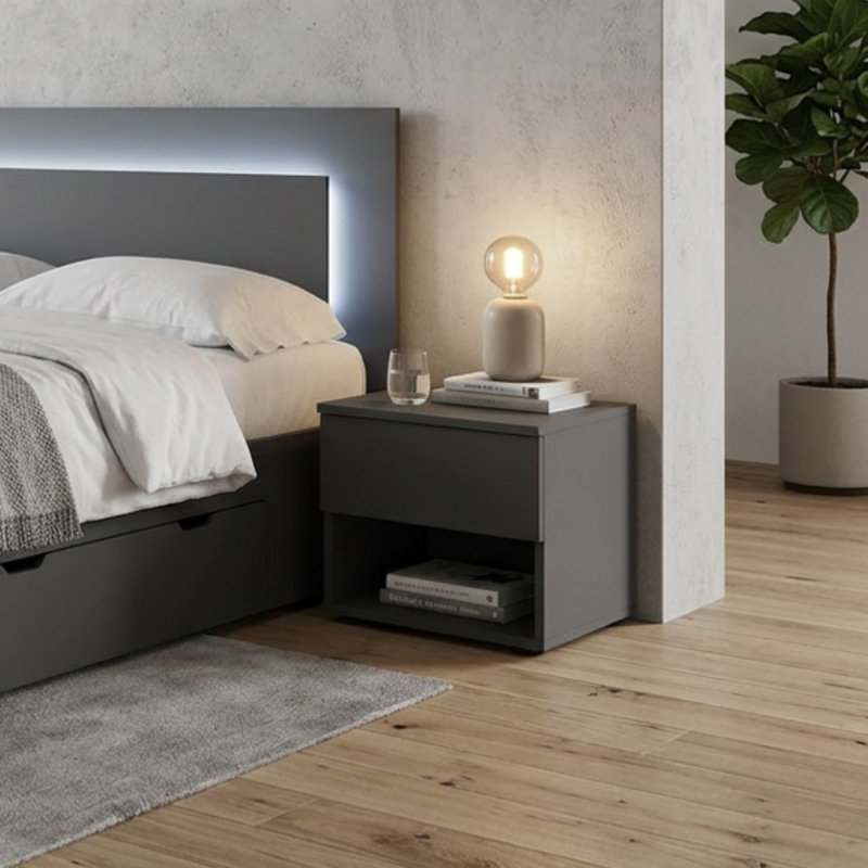 44.2cm W Laminate Bedside Table, Graphite Grey