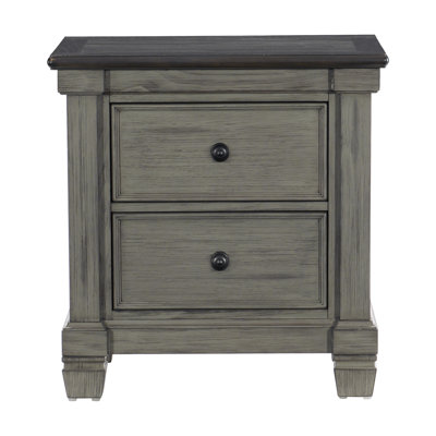 Transitional-Rustic Style Coffee and Antique Gray 2-Drawer Nightstand 1pc Flat Knobs Classic Bedroom Furniture
