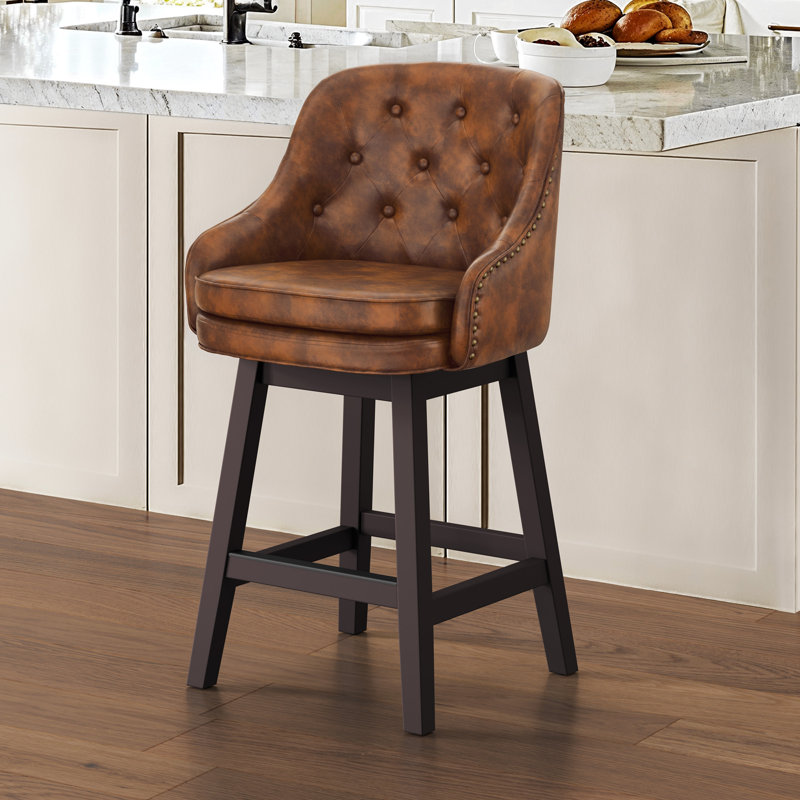 Tabouret de bar rembourré Chela, Brown Seat/Espresso Frame