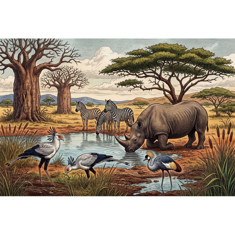 Adhésif mural Rhinocéros africain, 120 po x 96 po, Peler et coller