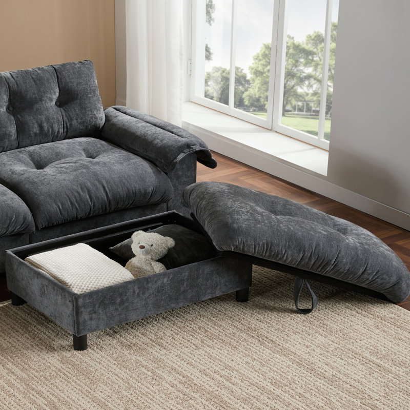Canapé modulaire en L polyvalent avec ports de chargement et rangement, Gris foncé
