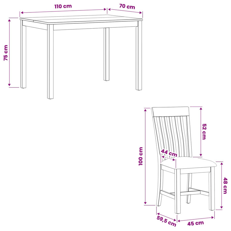 4 -Person Oak Solid Wood Dining Set, Beige, Beige, Beige, Beige