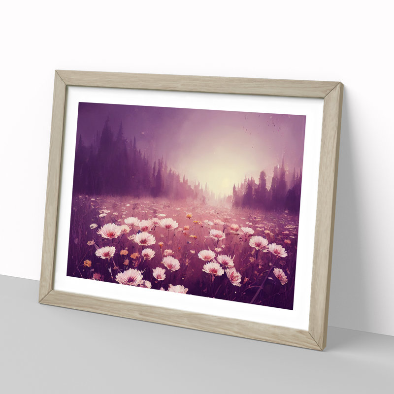 Field Of Flowers - Single Picture Frame Print, 46cm H x 64cm W x 2cm D, Oak Framed