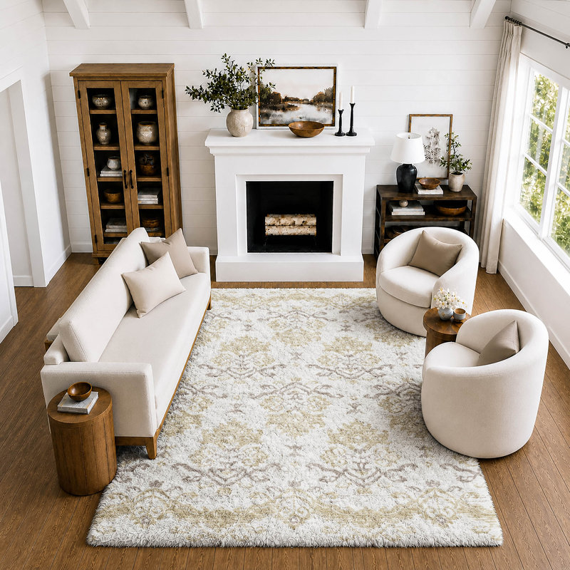 Tapis vintage Dream Shag ADS759 lavable à la machine de qualité supérieure, Ivory, 3' x 5'