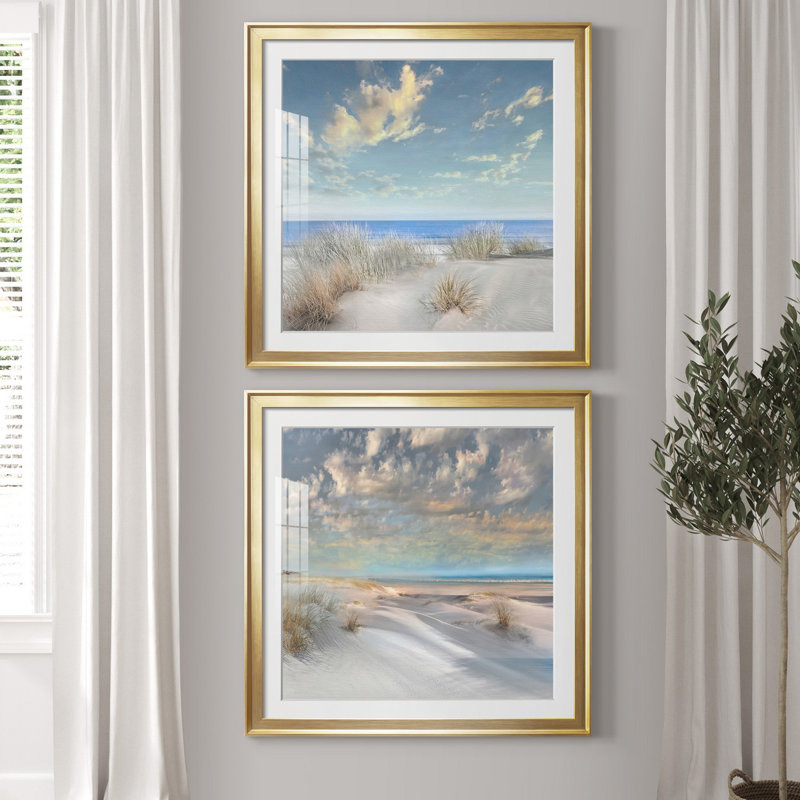 «Smooth Sands I», ensemble de 2 reproductions de photos, Impression encadrée avec passe-partout, H 34,5 po x l 69 po, Doré
