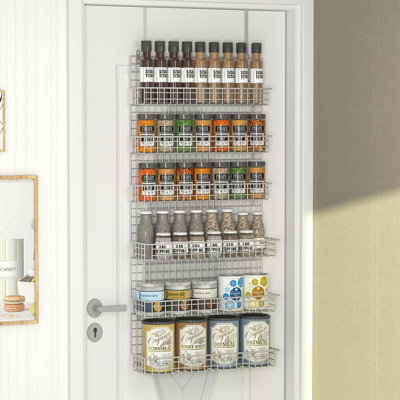Étagère à épices à 6 niveaux fixée au mur et au-dessus de la porte pour garde-manger, deux tailles, grande capacité, argent