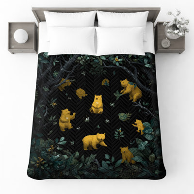 Couvre-lit matelassé jaune Bears In Forest